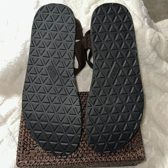 TEVA 13 Brown Original Universal Menswear Leather Canvas Velcro Straps Sandals - Picture 15 of 15